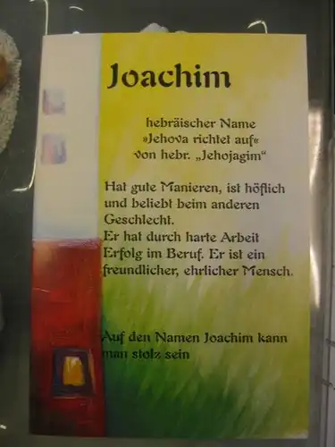 Joachim, Namenskarte, Geburtstagskarte, Glückwunschkarte, Personalisierte Karte

