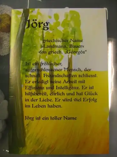 Jörg, Namenskarte, Geburtstagskarte, Glückwunschkarte, Personalisierte Karte

