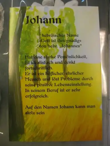 Johann, Namenskarte, Geburtstagskarte, Glückwunschkarte, Personalisierte Karte

