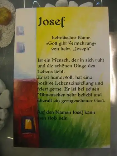 Josef, Namenskarte, Geburtstagskarte, Glückwunschkarte, Personalisierte Karte

