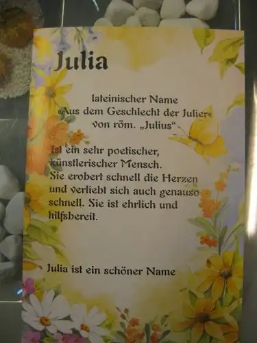 Julia, Namenskarte, Geburtstagskarte, Glückwunschkarte, Personalisierte Karte

