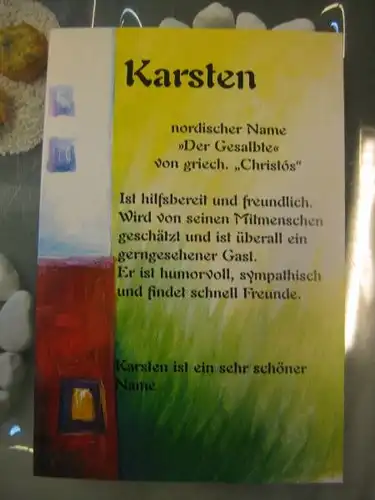 Karsten Namenskarte, Geburtstagskarte, Glückwunschkarte, Personalisierte Karte

