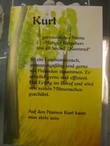 Kurt, Namenskarte, Geburtstagskarte, Glückwunschkarte, Personalisierte Karte

