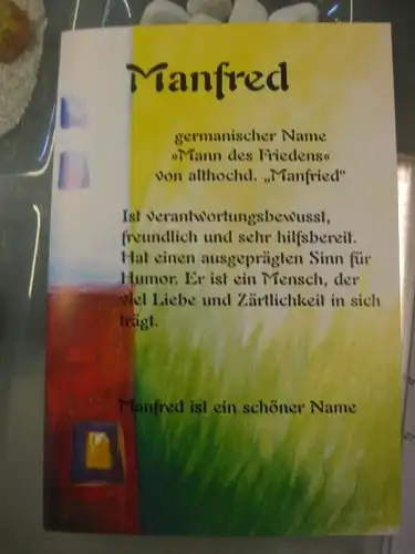 Manfred, Namenskarte, Geburtstagskarte, Glückwunschkarte, Personalisierte Karte

