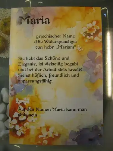 Maria, Namenskarte, Geburtstagskarte, Glückwunschkarte, Personalisierte Karte

