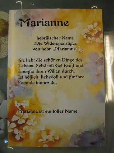 Marianne, Namenskarte, Geburtstagskarte, Glückwunschkarte, Personalisierte Karte

