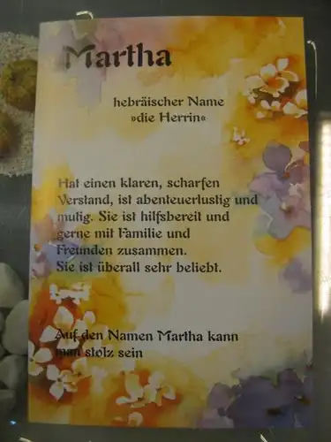 Martha, Namenskarte, Geburtstagskarte, Glückwunschkarte, Personalisierte Karte

