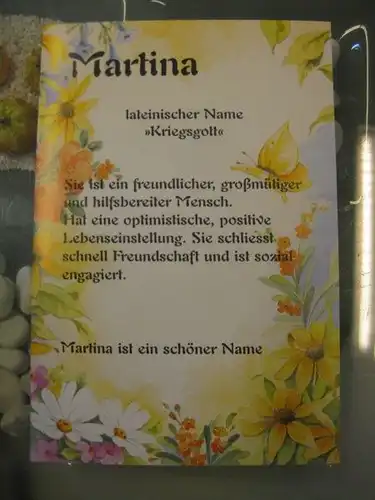 Martina, Namenskarte, Geburtstagskarte, Glückwunschkarte, Personalisierte Karte

