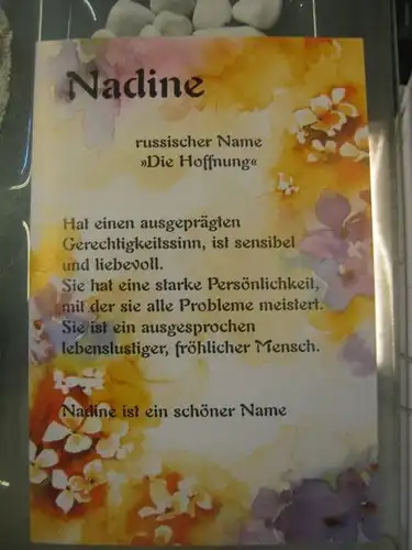 Nadine, Namenskarte, Geburtstagskarte, Glückwunschkarte, Personalisierte Karte

