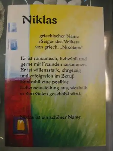 Niklas, Namenskarte, Geburtstagskarte, Glückwunschkarte, Personalisierte Karte

