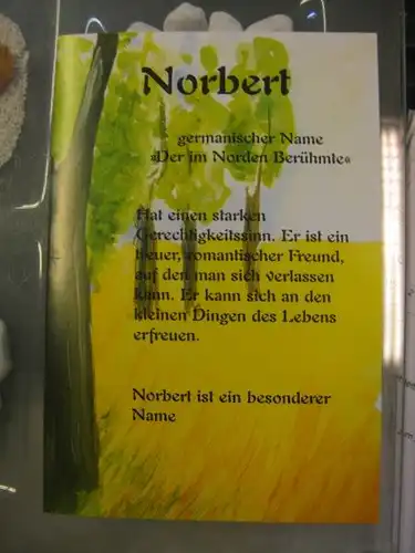 Norbert, Namenskarte, Geburtstagskarte, Glückwunschkarte, Personalisierte Karte

