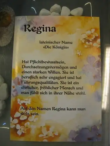 Regina, Namenskarte, Geburtstagskarte, Glückwunschkarte, Personalisierte Karte