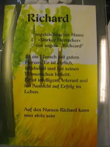 Richard, Namenskarte, Geburtstagskarte, Glückwunschkarte, Personalisierte Karte

