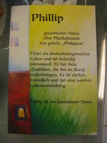 Phillip, Namenskarte, Geburtstagskarte, Glückwunschkarte, Personalisierte Karte

