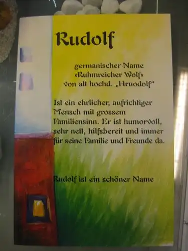 Rudolf, Namenskarte, Geburtstagskarte, Glückwunschkarte, Personalisierte Karte

