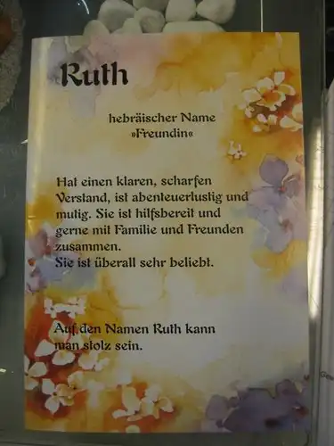 Ruth, Namenskarte, Geburtstagskarte, Glückwunschkarte, Personalisierte Karte

