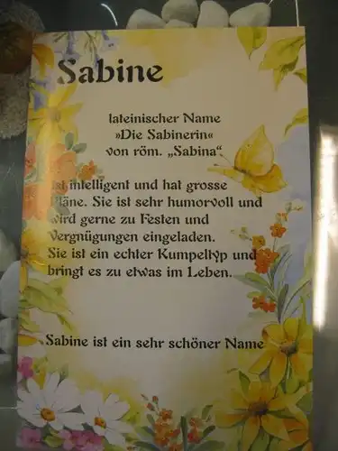 Sabine, Namenskarte, Geburtstagskarte, Glückwunschkarte, Personalisierte Karte

