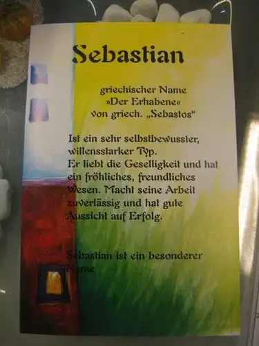 Sebastian, Namenskarte, Geburtstagskarte, Glückwunschkarte, Personalisierte Karte
