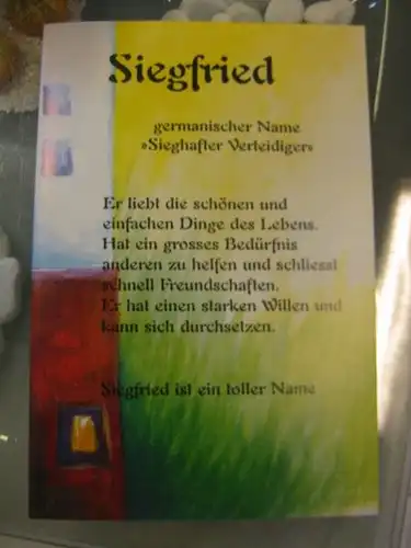 Siegfried, Namenskarte, Geburtstagskarte, Glückwunschkarte, Personalisierte Karte

