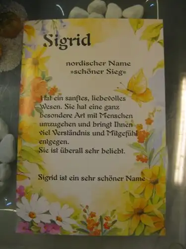 Sigrid, Namenskarte, Geburtstagskarte, Glückwunschkarte, Personalisierte Karte

