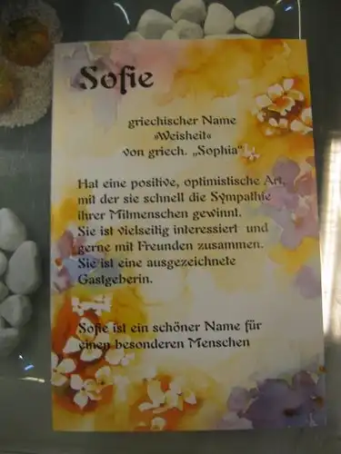 Sofie, Namenskarte, Geburtstagskarte, Glückwunschkarte, Personalisierte Karte

