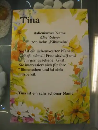 Tina, Namenskarte, Geburtstagskarte, Glückwunschkarte, Personalisierte Karte

