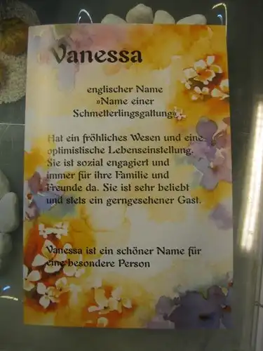 Vanessa, Namenskarte, Geburtstagskarte, Glückwunschkarte, Personalisierte Karte

