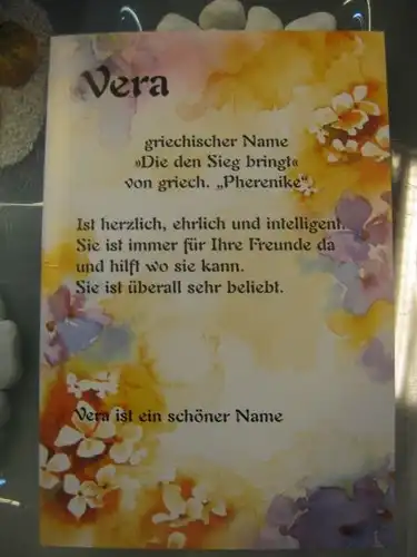 Vera, Namenskarte, Geburtstagskarte, Glückwunschkarte, Personalisierte Karte

