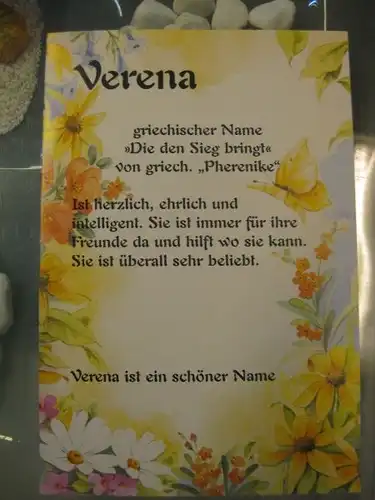 Verena, Namenskarte, Geburtstagskarte, Glückwunschkarte, Personalisierte Karte

