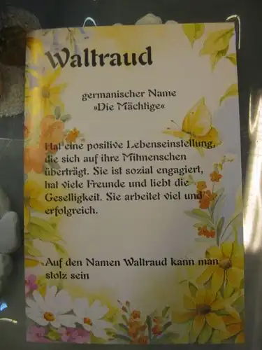 Waltraud, Namenskarte, Geburtstagskarte, Glückwunschkarte, Personalisierte Karte

