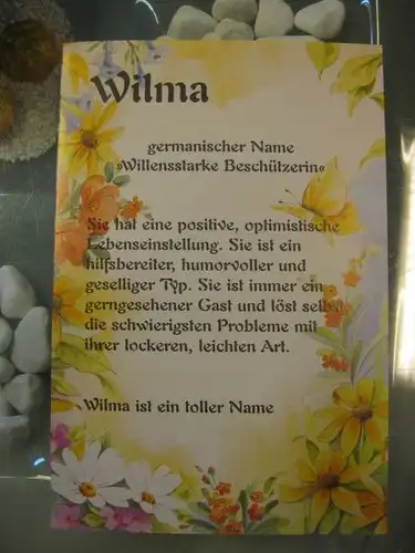 Wilma, Namenskarte, Geburtstagskarte, Glückwunschkarte, Personalisierte Karte


