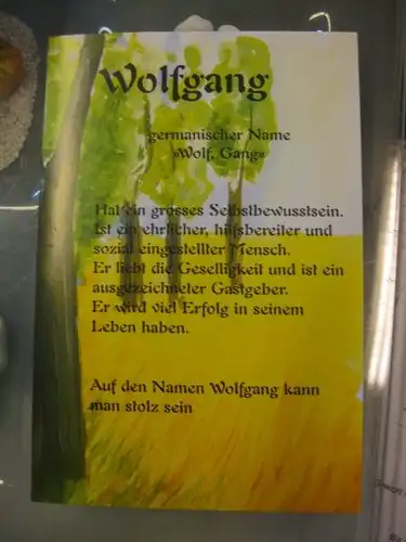 Wolfgang, Namenskarte, Geburtstagskarte, Glückwunschkarte, Personalisierte Karte

