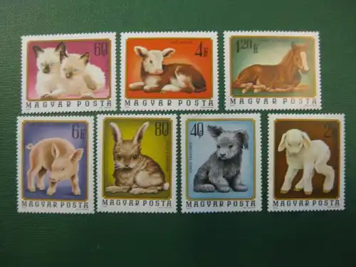 Hund, Katze, Pferd, Lamm,. Schwein, Hase, Kalb, 7 Werte, Ungarn