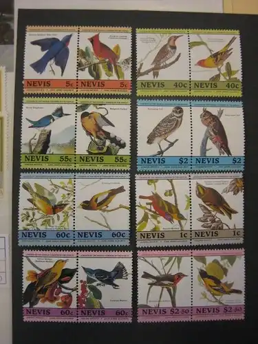 Vögel, Nevis, 16 Werte auf 8 Zusammendrucken