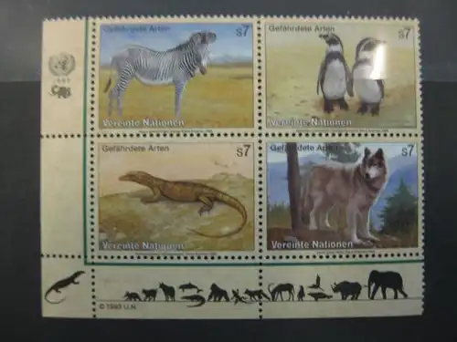 Wolf, Wölfe, Zebra, Reptilien, Vögel, UNO Wien, 4 Werte, Viererblock