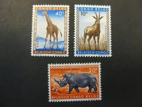 Tiere, Belgisch-Kongo, Congo, 3 Werte