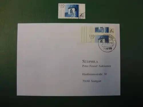 Perforationsabart, Verzähnung  Bundesrepublik Michel-Nummer 
2199; Bewahrung kirchlicher Denkmäler, gestempelt auf Brief