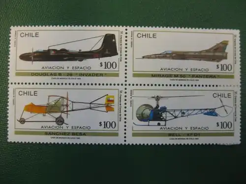 Flugzeuge, Chile, 4 Werte, Viererblock