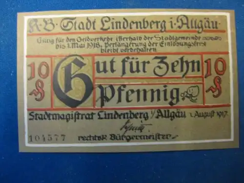 Notgeld 10 Pfg. der Stadt Lindenberg im Allgäu