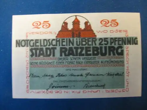 Notgeld  25 Pf. der Stadt Ratzeburg