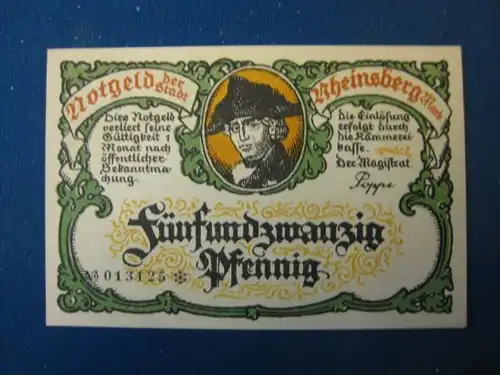 Notgeld  25 Pf. der Stadt Rheinsberg