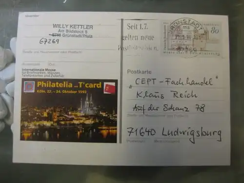 Sonderpostkarte PSo31, PHILATELIA mit T-card Köln 1993