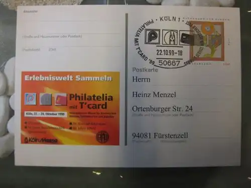 Sonderpostkarte PSo61, PHILATELIA mit T-card `99 Köln