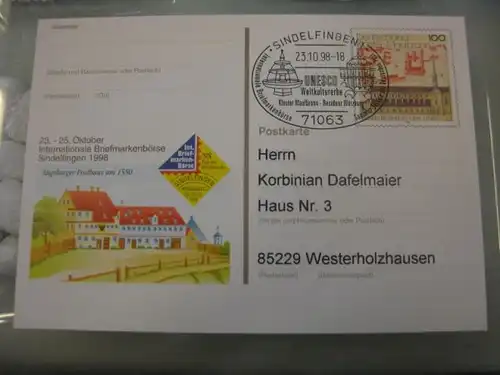 Sonderpostkarte PSo55, Intern. Briefmarken-Börse Sindelfingen 1998