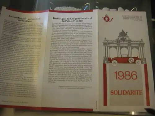 Belgien, Ankündigungsblatt, Ersttagsblatt, Solidarität 1986