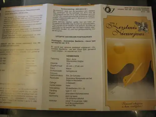 Belgien, Ankündigungsblatt, Ersttagsblatt, Schwarzdruck, Weihnachten 1982