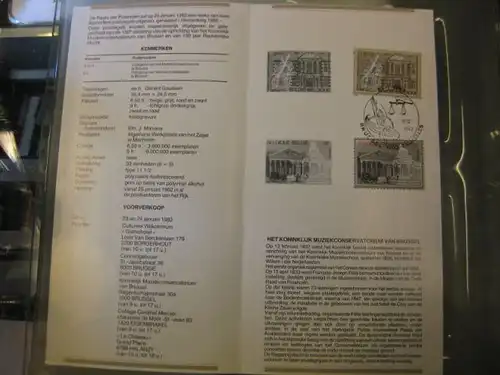 Belgien, Ankündigungsblatt, Ersttagsblatt, Schwarzdruck, Musikkonservatorium 1982