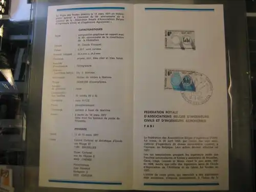 Belgien, Ankündigungsblatt, Ersttagsblatt, Schwarzdruck, Ingenieurverband, 1977