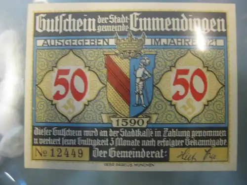 Notgeld, Gutschein 50 Pf. der Stadt Emmendingen