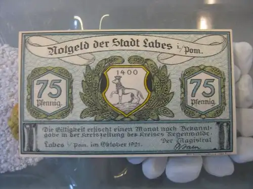 Notgeld, Gutschein  75 Pf. der Stadt Labes in Pommern